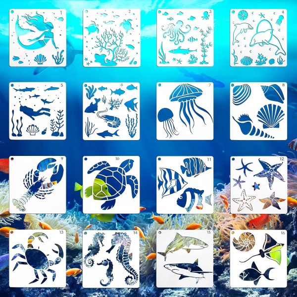 RENOVIX Sea Creature Stencils - 16 Reusable Templates for DIY
