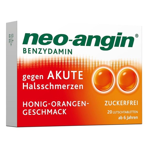 Neo-Angin Benzydamine Acute Sore Throat Pain Honey Orange Pack of 20