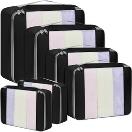 BAGAIL 6 Set Packing Cubes Various Sizes Packing Organizer for Travel Accessories Luggage Carry On Suitcase-Black