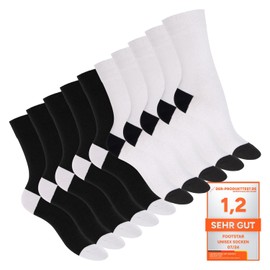 Footstar unisex cotton socks (10 Pairs) with offset heel and toe, black / white, 35-38