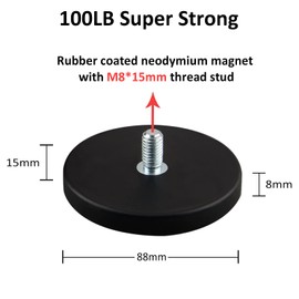ULIBERMAG 2 x Rubber Coated Magnets with M8 Threaded Bolt Powerful Neodymium Scratch Resistant 45kg for Outdoor Lighting, Signal Lights and Tools