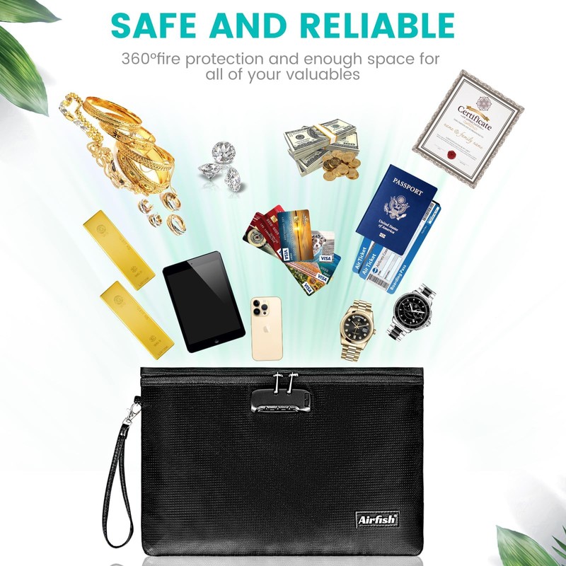 Fireproof Document Bag with Lock, 36 x 25 cm Wallet