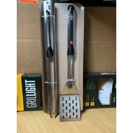 Grillight Spatula and Tong Stainless Steel LED Flashlight Built Grilling Set