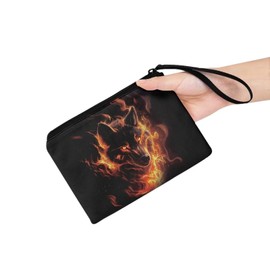 COEQINE Wolf Coin Purse for Men Boys, Cool Animal With Fire Pattern PU Pattern Zipper Coin Purse Portable Coin Purse Mini Change Wallet for Women Coin Pocket Mini Flannel Case