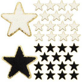Star Patches, 32 Pieces Chenille Star Patches Iron On 2.36In Self Adhesive Small Stars Fabric Stickers Patch Embroidery Applique for DIY Sewing Clothes Jackets Backpacks Hats