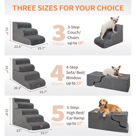 Made4Pets Dog Stairs Ramp for Bed, 4-Step Dog Steps for High Bed Couch Sofa Climbing, 35D Foam Pet Steps for Small Dogs and Cats, Non-Slip Bottom Pet Stairs, Grey