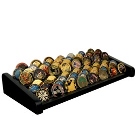 ASmileIndeep 8 Rows Wooden Challenge Coin Display Holder for Countertop - 2 Tiers Military Coin Rack Stand Holds 60-70 Coins for Army Police Collectors, Black