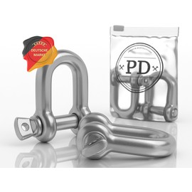 PD® Stainless Steel Shackle, 7 mm, D Ring Shekel Made of A4 Stainless Steel, Rustproof Bow Shackle, High Strength Stainless Steel Shackle Set for Tow Rope, Swing Attachment & More, Screw Shackle, D