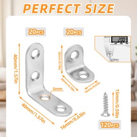 IIRC Angle Connectors Stainless Steel 20 x 20 mm + 40 x 40 mm Angle Metal Angle 90 Degree with 120 Screw for Furniture, Chair, Table, Window, Cabinets, Pack of 40