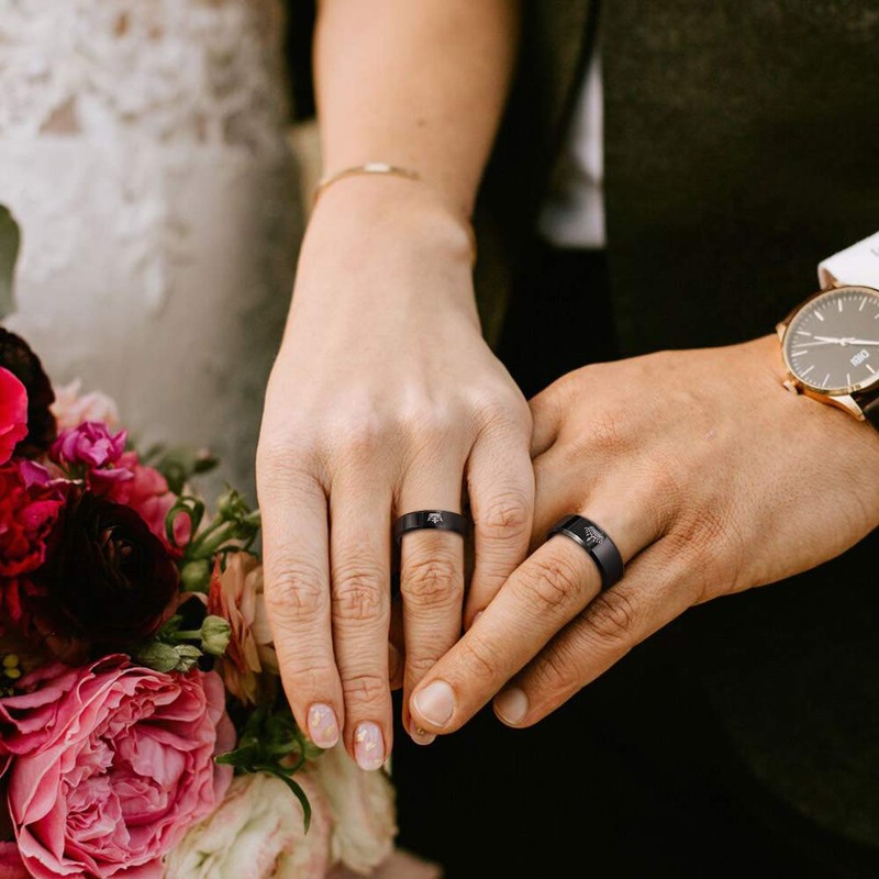 Black Tungsten Ring Her King His Queen Crown Wedding Bands