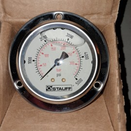 stauff 2.5" 63mm Liquid Filled Pressure Gauge 0-5000 PSI 4an 1/4 JIC Panel Flush Mount