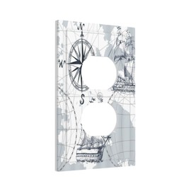 Spshian Outlet Covers Nautical Sailboat Modern Compass Sketch Ship 1 Gang Duplex Light Switch Cover Plate Decorative Wall Plates Electrical Switchplate Receptacle Cover for Bathroom Bedroom Decor