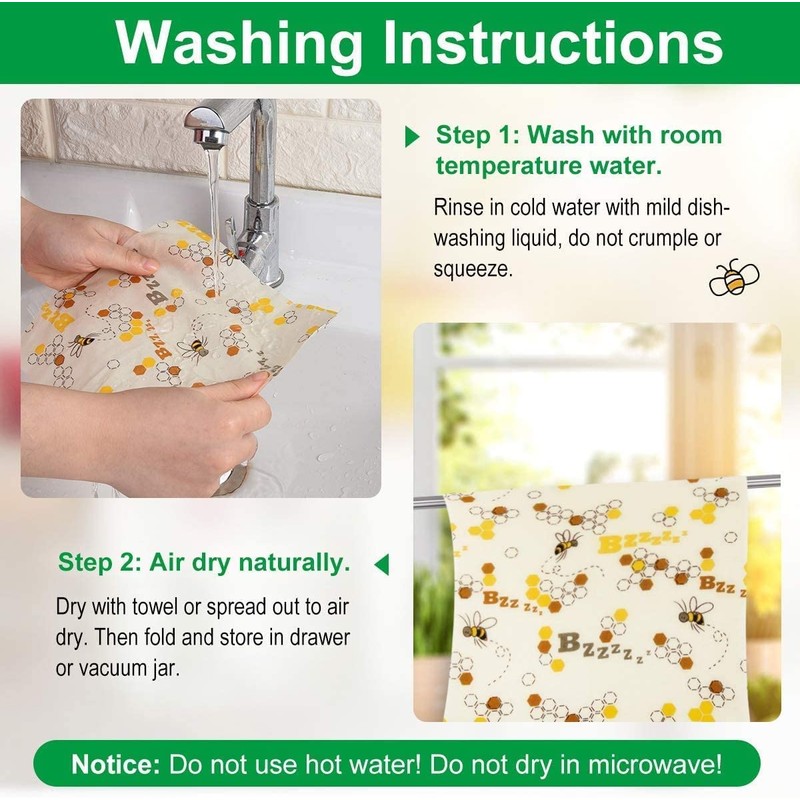 Natural Beeswax Food Pocket Sandwich Reusable Eco Friendly Washable -Natural