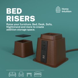 Home Intuition Heavy Duty Adjustable Bed Risers Furniture Riser 3, 5 or 8-Inch, 4 Pack (Espresso Brown W/USB)