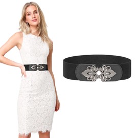 LEACOOLKEY Women's Wide Elastic Belt Stretch Elasticated Waist Belts Cinch Belt Vintage Belt Women Belts for Dresses,Black