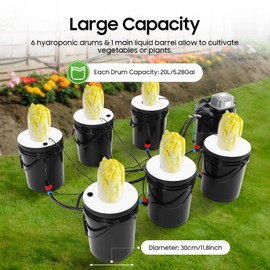 XUANIIIL Hydroponics Growing System Kit Hydroponic Bucket System with Top Drip 5.28 Gal 6 Buckets + Reservoir Hydroponics Grow Systems with Air Pump for Leafy Vegetables