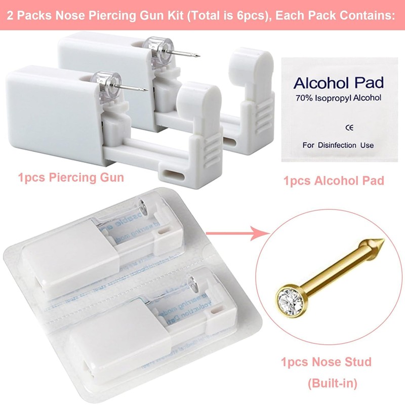 Nose Piercing Gun Kit - 6Pcs Self Nose Piercing Kit
