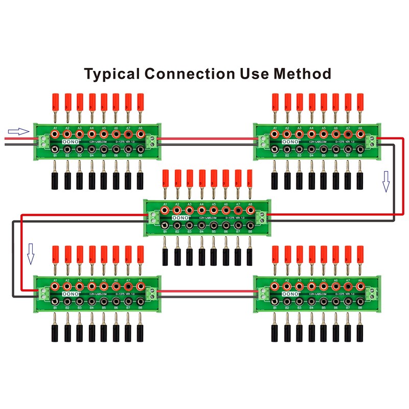 Screw Mount 2 x 8 Position Banana Jack Distribution Module,
