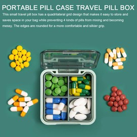 1 Pcs Small Pill Box with 1 Pill Cutter Portable Pill Case Travel Pill Box Moistureproof Small Pill Box Four Compartments Portable Pill Box for Travel