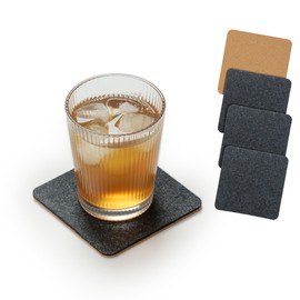 RENMTURE Double Side Thick Bar Coasters, Felt Coasters, Cork Coasters, Coasters for Glasses, Heat Resistant, Sustainable, Home Decor, Bar and Coffee Shop, 4x4 inches (Set of 4, Charcoal Gray)