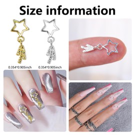 DANNEASY 30pcs Star Tassels Nail Charms 3d Gold Silver Charms for Nails Flat-back Nail Art Charms Hollow Nail Studs Alloy Nail Jewels Nail Decoration for Acrylic Nails Accessories