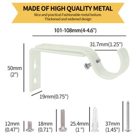 Ycolnaefllr Set of 3 Weathered White Adjustable Curtain Rod Brackets Rod Holders Curtain Rod Hanging Brackets for 22-28mm Rod