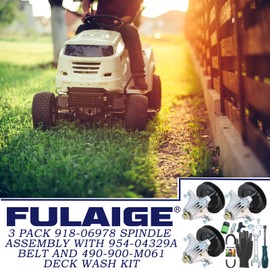 FULAIGE 3 Pack Pre-Greased 918-06978 Spindle Assembly with 490-900-M061 Deck Wash Kit 954-04329A Belt for Cub Cadet RZT-L54, RZT-L54KH, RZT-L54KW, RZT-S54KW, RZT-S54KH, ZT1-54, ZT2-54 Rider Mowers