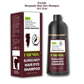 FARNDU Hair Dye 3-in-1 Shampoo Haircare, Cover Gray Hairs, 10 Mins Hair Coloring, Plant Extracts, Long Lasting, Mild, Moisture (400 mL):_Farndu-Burgundy Hair Dye Shampoo- 14.1 fl.oz