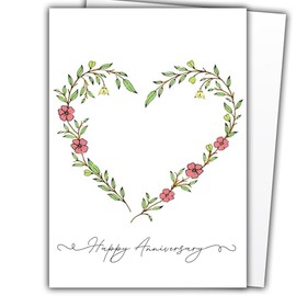 Happy Anniversary Card, Anniversary Card for Partner Couple, With Floral Heart Design (Any Anniversary)
