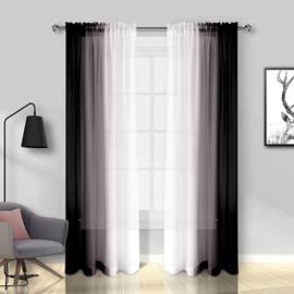 Melodieux Black Ombre Modern Window Panels - Gradient Color Design, Easy-to-Hang Drapes, Rod Pocket Voiles, Semi Sheer Lightweight Curtains for Doorway, Bedroom, Bethroom (56x96 inch, 2 Panels)
