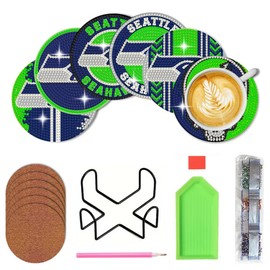 6 PCS Sport Football DIY Diamond Art Coasters Kits with Holder for Adults Beginners