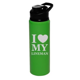 25 oz Water Bottle Sports Travel Mug Gift I Love Heart My Lineman (Forest Green)