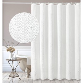 Gibelle Long Shower Curtain 72 x 78, Tall 3D Embossed Textured White Fabric Shower Curtain, Modern Farmhouse Chic Soft Cloth Bathroom Curtains Shower Set with Hooks