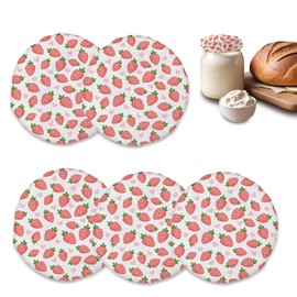 Sourdough Starter Jar Cloth Covers, Cute Strawberries and Hearts Gifts for Women Bakers, 5-Pack Stretchy Lids for 3"-4" Jar Mouths