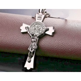 Religious LARGE SOLID HEAVY CROSS JESUS pendant 925 STERLING SILVER  P/L 24" necklace men