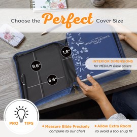 Christian Art Gifts Women's Vegan Leather Fashion Bible Cover Carry Case: Blessed - Jer. 17:17 Inspirational Scripture w/Cute Peacock & Multicolor Florals, Pockets, Pen Storage, Metallic Blue, Medium