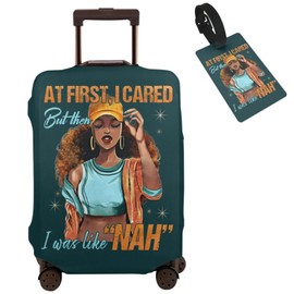 Hepmant Travel Suitcase Protector African American Woman Elastic Protective Washable Luggage Cover With Concealed Zipper Suitable For 18-32 Inch【M (for 22-24 inch luggage)】