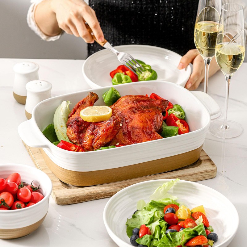 Hasense Ceramic Baking Dish with Handle, Deep Lasagna Pan and