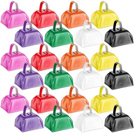 24 Pcs Metal Cowbell with Handle Cow Bells Noise Makers for Sporting Events Small Cow Bell Loud Bells Noisemaker Call Bells for Wedding Cheering Football Games, 3 x 2.8 x 2.5 Inch (Multicolor)