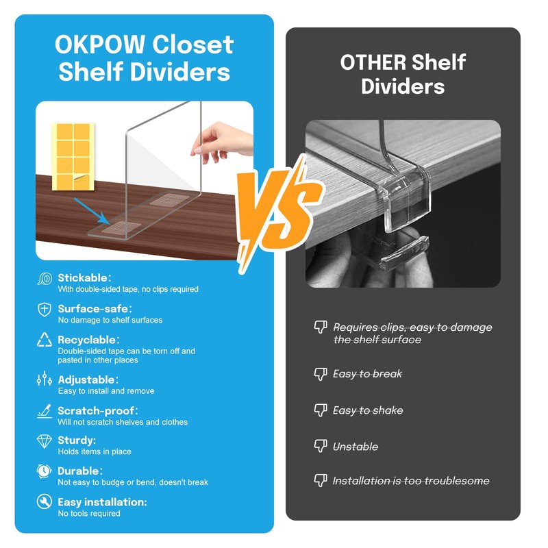 OKPOW Shelf Dividers Closet Organizer - 12" Tall X 9"