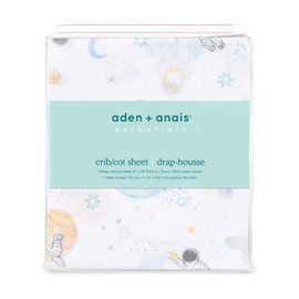 aden + anais Essentials Classic Crib Sheet, 100% Cotton Muslin, Super Soft & Breathable, Tailored Snug Fit, Space Explorers-Explorers