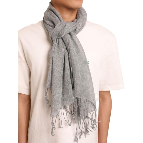 Prettystern long Plain uni-Colour Summer Casual leisure Fringed Linen Men's