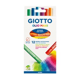 GIOTTO Olio Maxi Oil Pastel Set for Kids, 12 Assorted Colours, Large Kids Artist Pastels, Ideal for Home and School