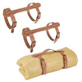 3PCS Outdoor Picnic Blanket Carry Strap, 24.4inch Leather Blanket Straps for Carrying, Yoga Mat Strap, Portable Handle Bedroll Motorcycle Blanket Roll Carrier with Adjustable Straps