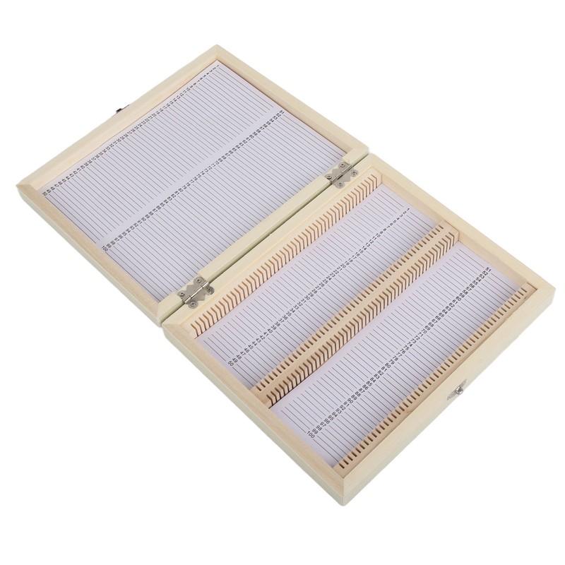 100PCS Biology Glass Prepared Microscope Slides Specimens Wooden Slide Storage