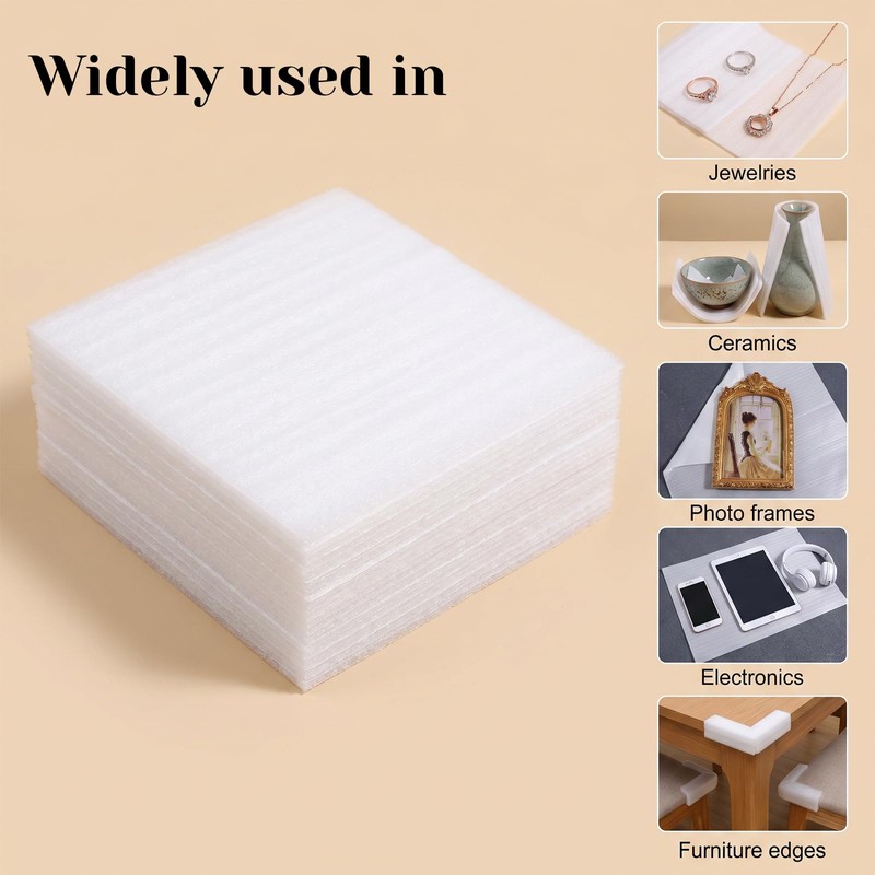 12"x12" Foam Wrap Sheets for Packing, 50 Pack Dish Packing
