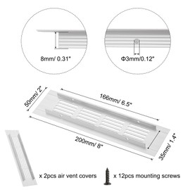 sourcing map Rectangle Ventilation Grille, Aluminum Alloy Mesh Air Vent Cover Louvered Ventilation Cover with Mounting Screws for Cabinet Wardrobe Shoe Closet (200x50mm/8"x2", Silver Tone)