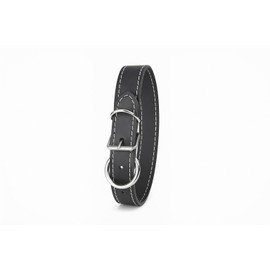 Collar de Cuero Genuino para Perros, Negro, Costuras Reforzadas, 3 Tamaños Disponibles, con Hebilla Metálica (Grande)