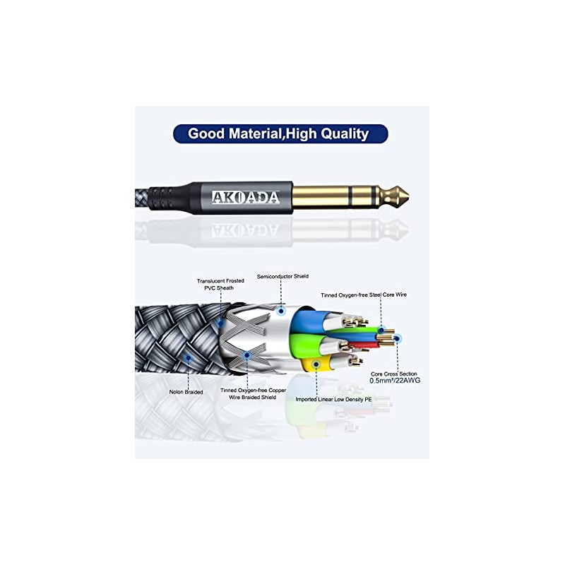 Akoada - Cable de instrumento TRS de 1/4 de pulgada