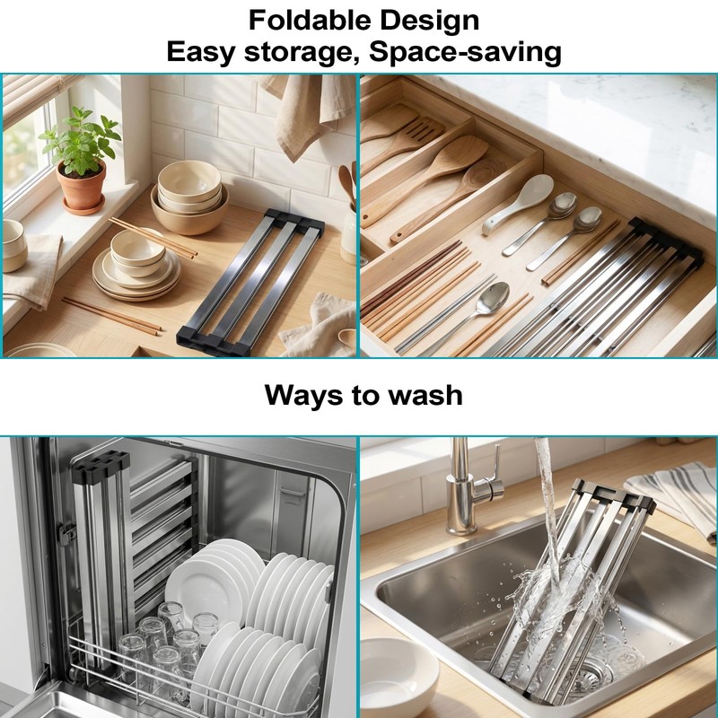 Aluminum Dish Drying Rack, 17.7" x 13.4", Foldable, Rust-Proof, Non-Slip